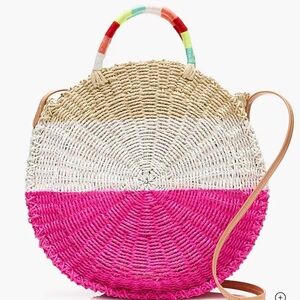 J. Crew Circle straw Whicker tote in colorblock